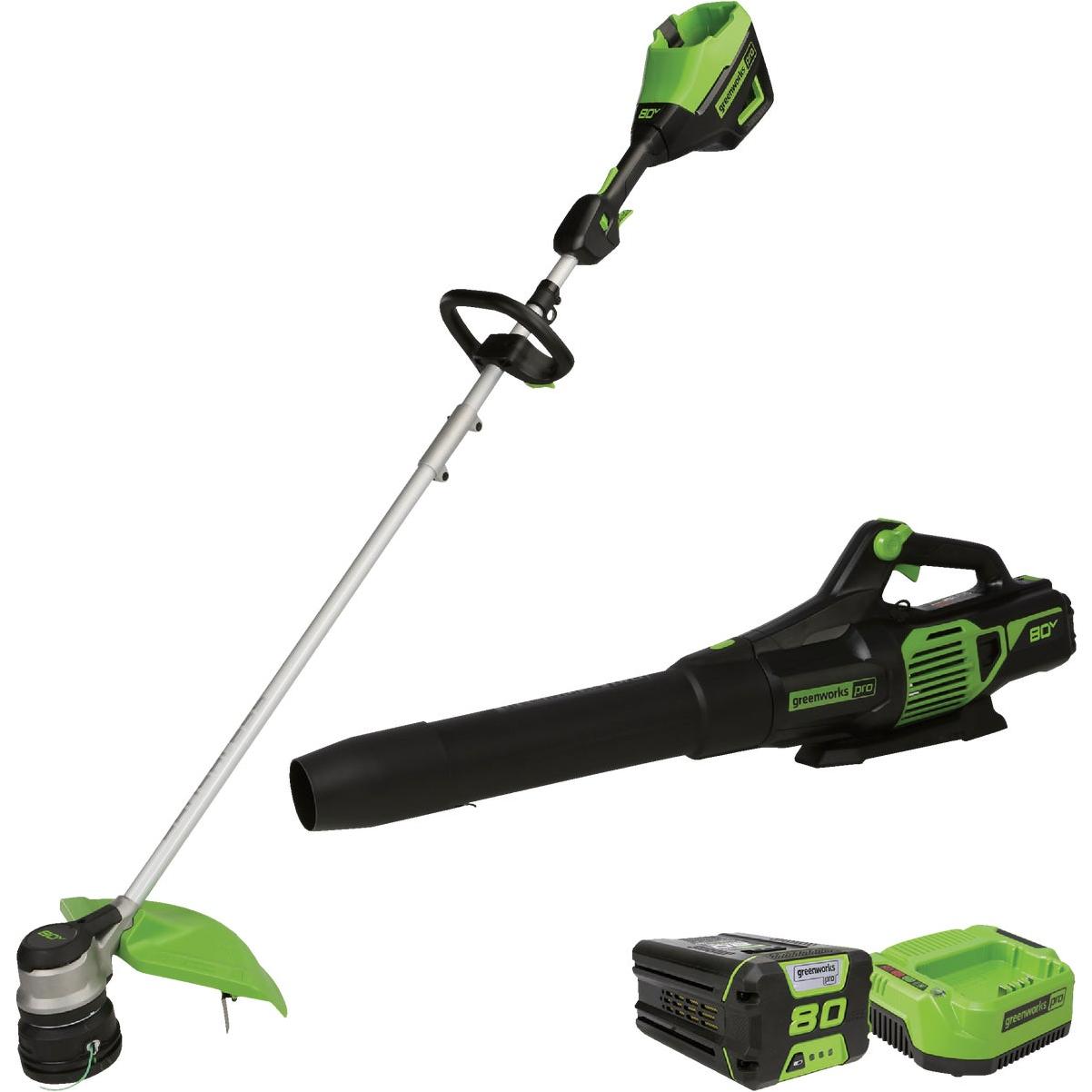 Greenworks 80V 16 In. Front Mount String Trimmer & 730 CFM Handheld Blower Combo Kit with 2.5 Ah battery and Charger