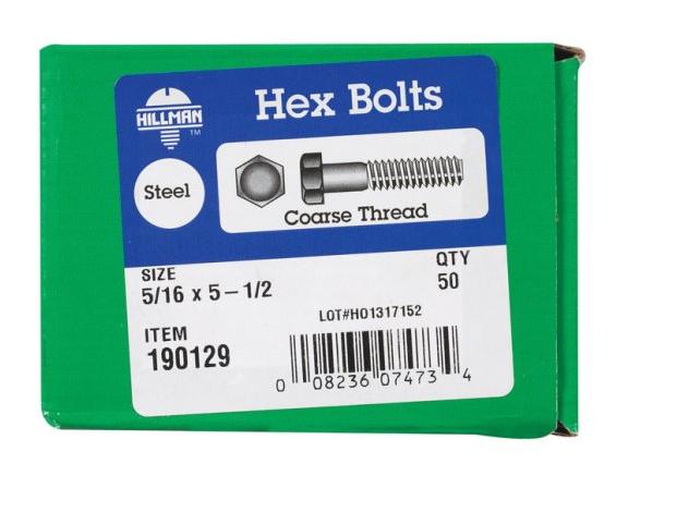 Hillman 5/16-in-16 Zinc-Plated Hex-Head Standard (SAE) Bolt