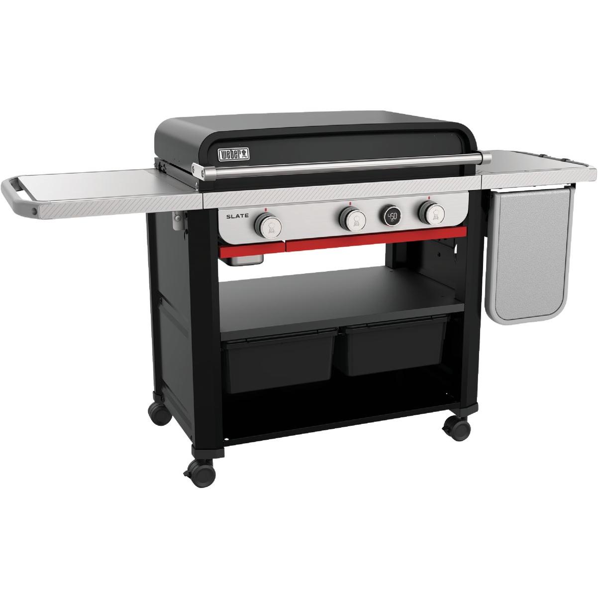 Weber Slate 30 In. 3-Burner Propane Gas Griddle Flat Top Grill with Extendable Side Table, Black