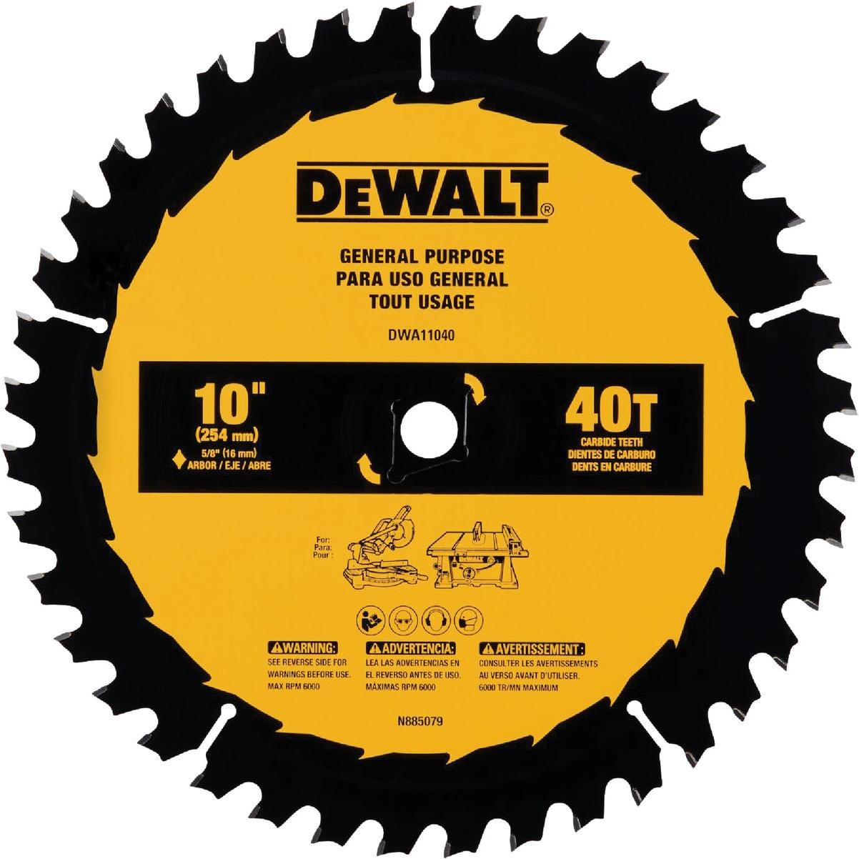 DEWALT 10 In. 40-Tooth General Purpose Circular Saw Blade