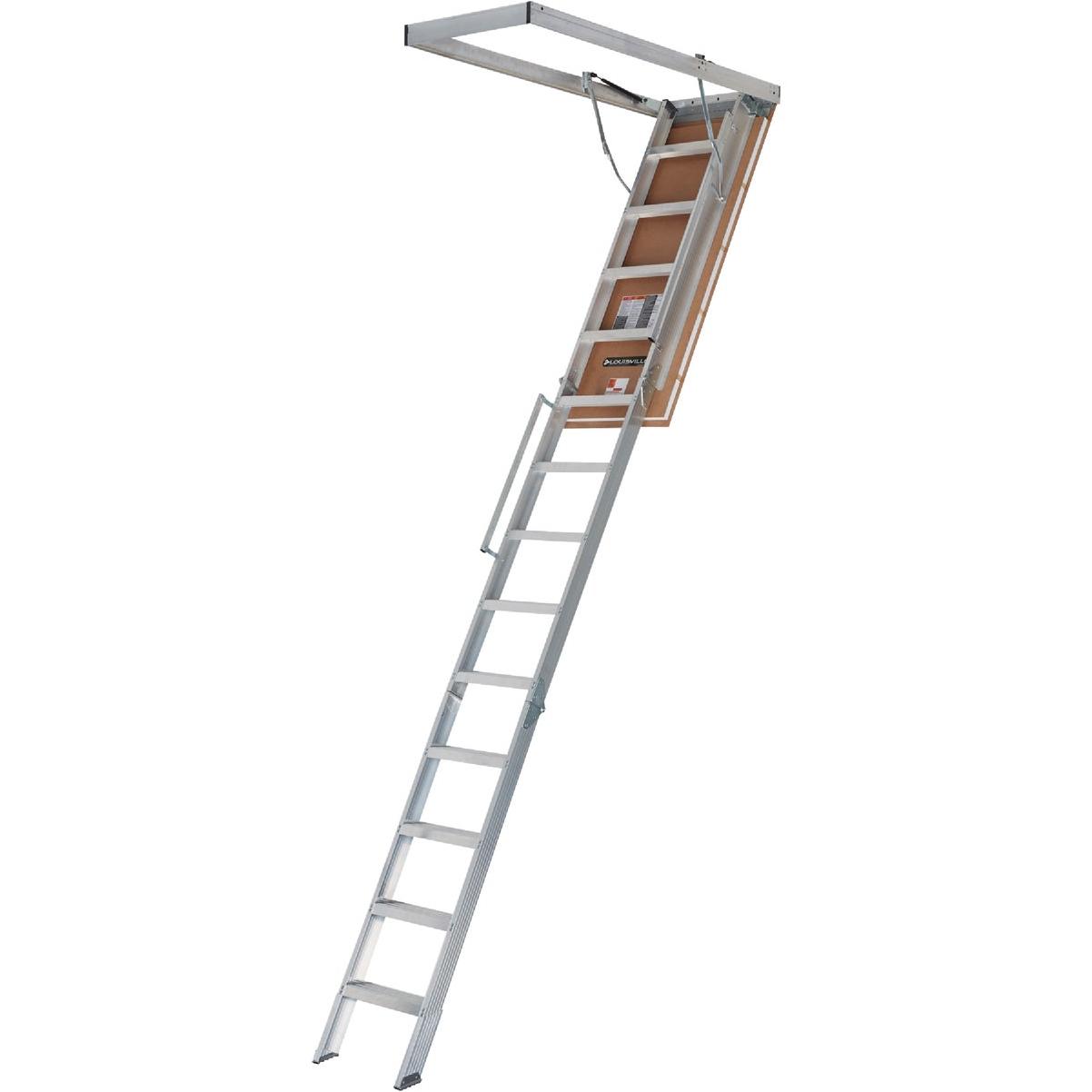 Louisville Everest 10 Ft. to 12 Ft. 25-1/2 In. x 63 In. Aluminum Attic Stairs with Aluminum Frame, 375 Lb. Load