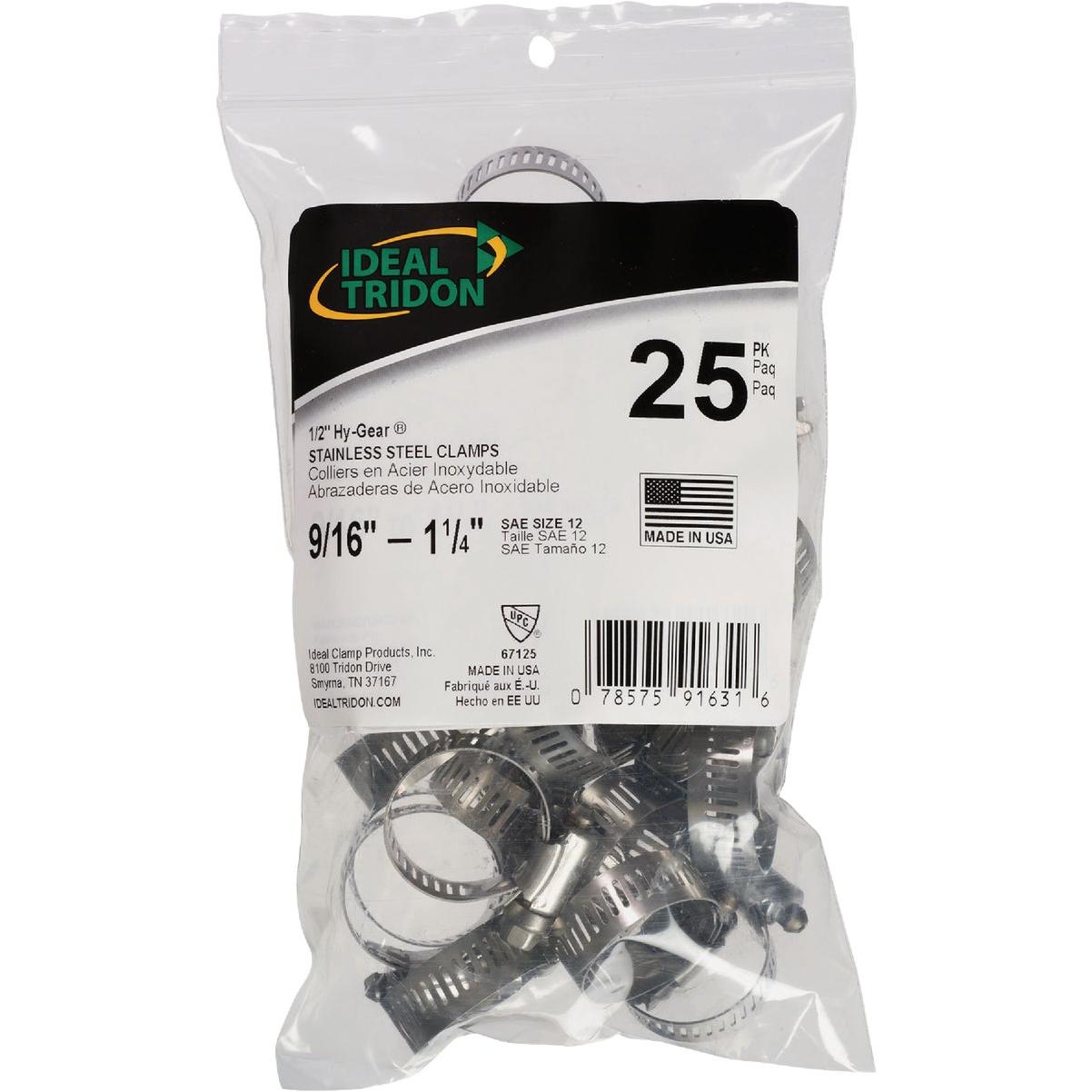 Ideal HY-GEAR 1/2 In. To 1-1/4 In. Stainless Steel Worm Gear Hose Clamps (25-Piece)
