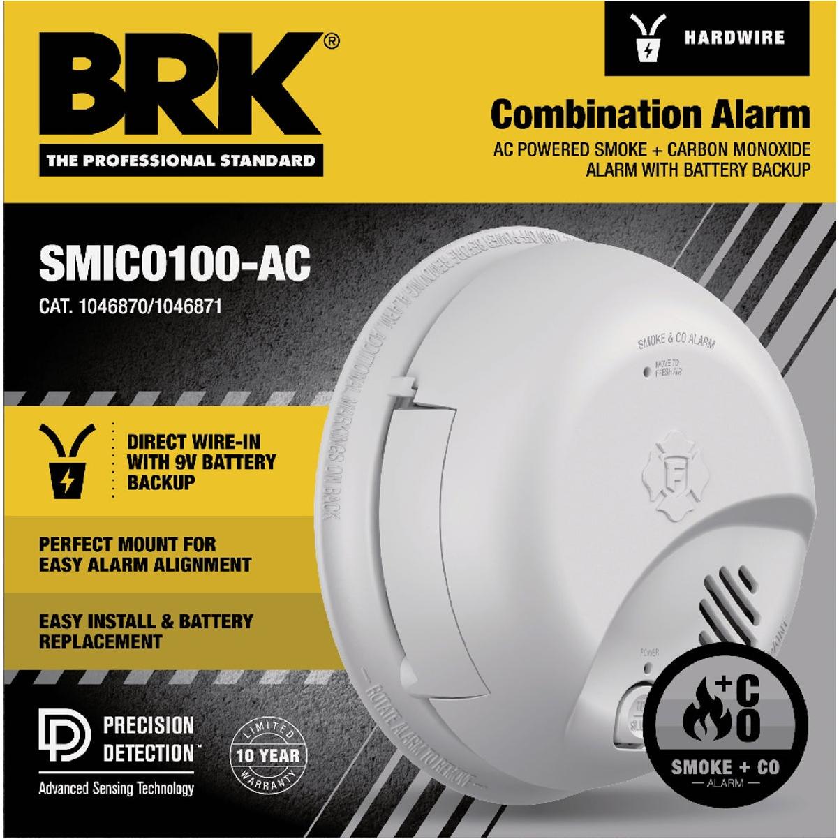 BRK SMICO100-AC 2-in-1 Interconnect Hardwire Ionization Smoke & Carbon Monoxide Alarm