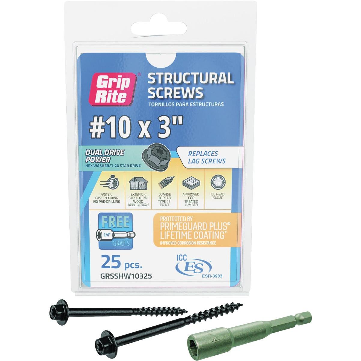 Grip-Rite PrimeGuard Plus #10 x 3 In. Hex Washer Head Structural Screw (25-Count)