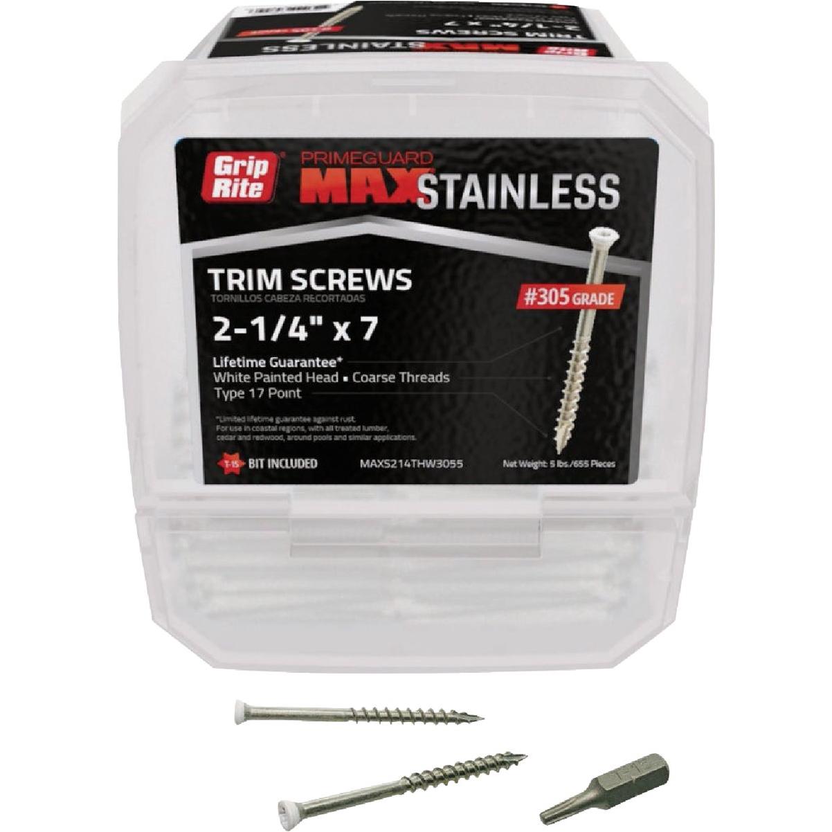 Grip-Rite PrimeGuard Max 2-1/4 In. T15 Star Drive Trim Head Stainless Steel White Deck Screw (5 Lb.)