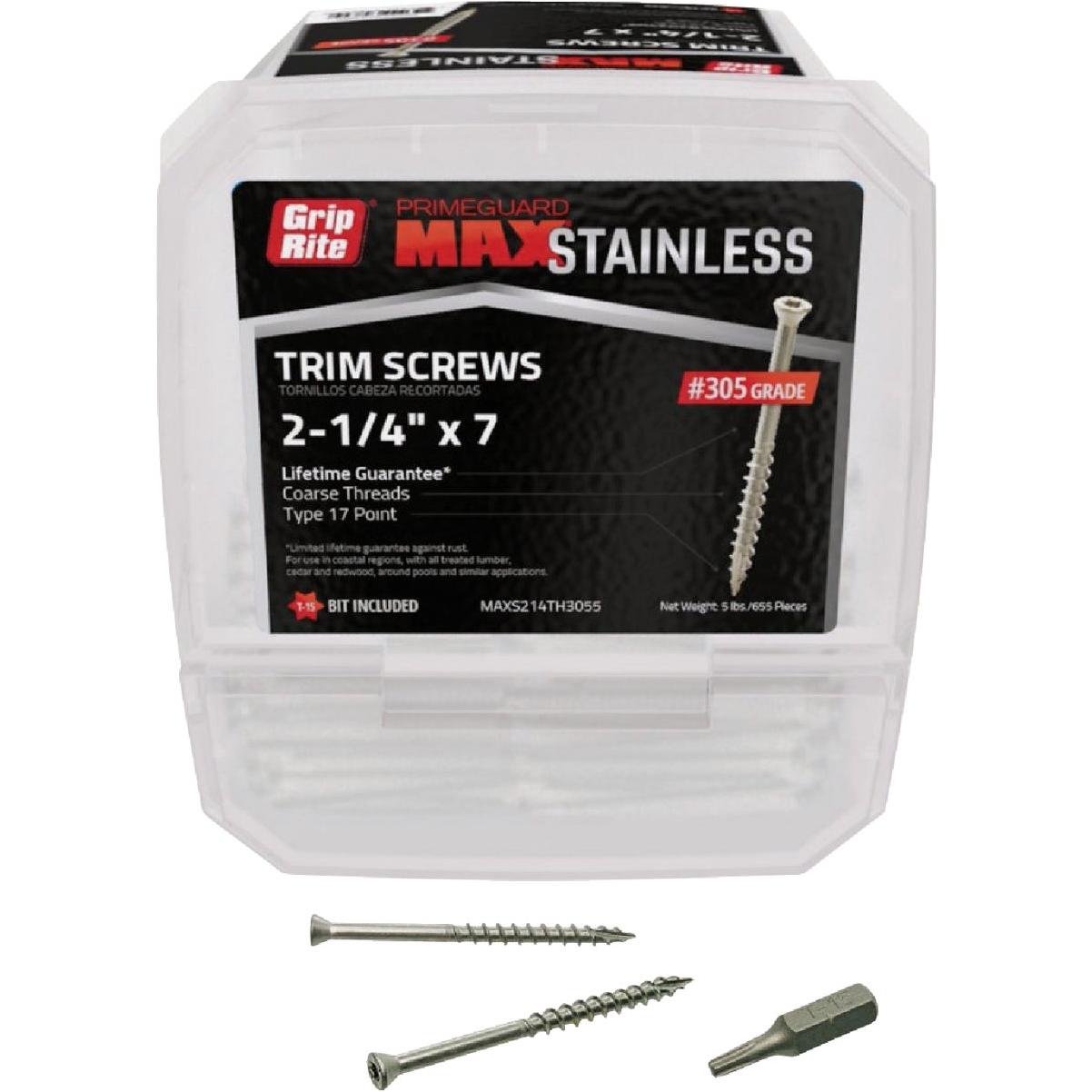 Grip-Rite PrimeGuard Max 2-1/4 In. T15 Star Drive Trim Head Stainless Steel Deck Screw (5 Lb.)