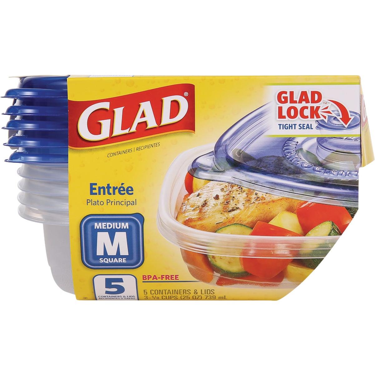 Glad 25 Oz. Clear Square Entre Container (5-Pack)