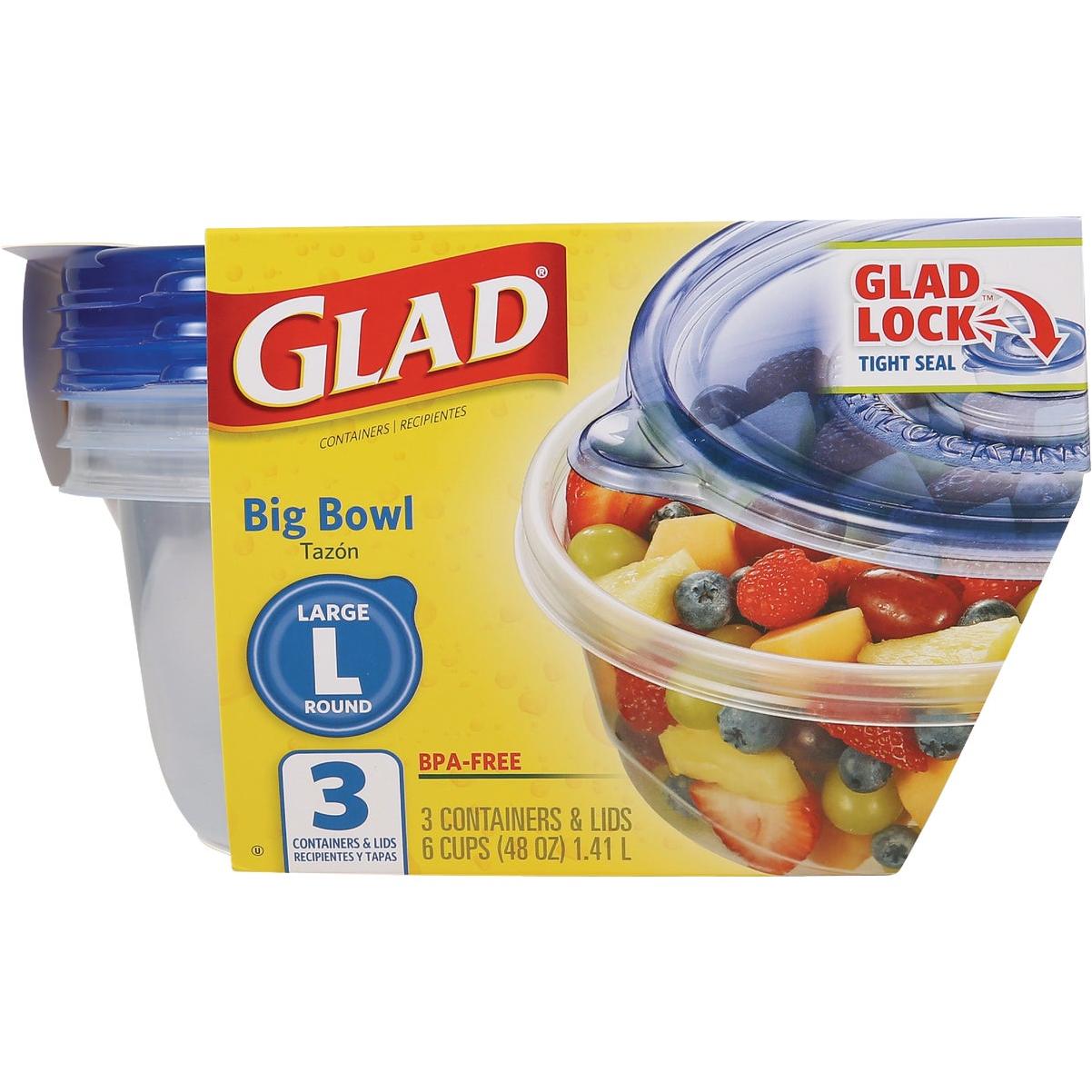 Glad 48 Oz. Clear Round Big Bowl Container (3-Pack)