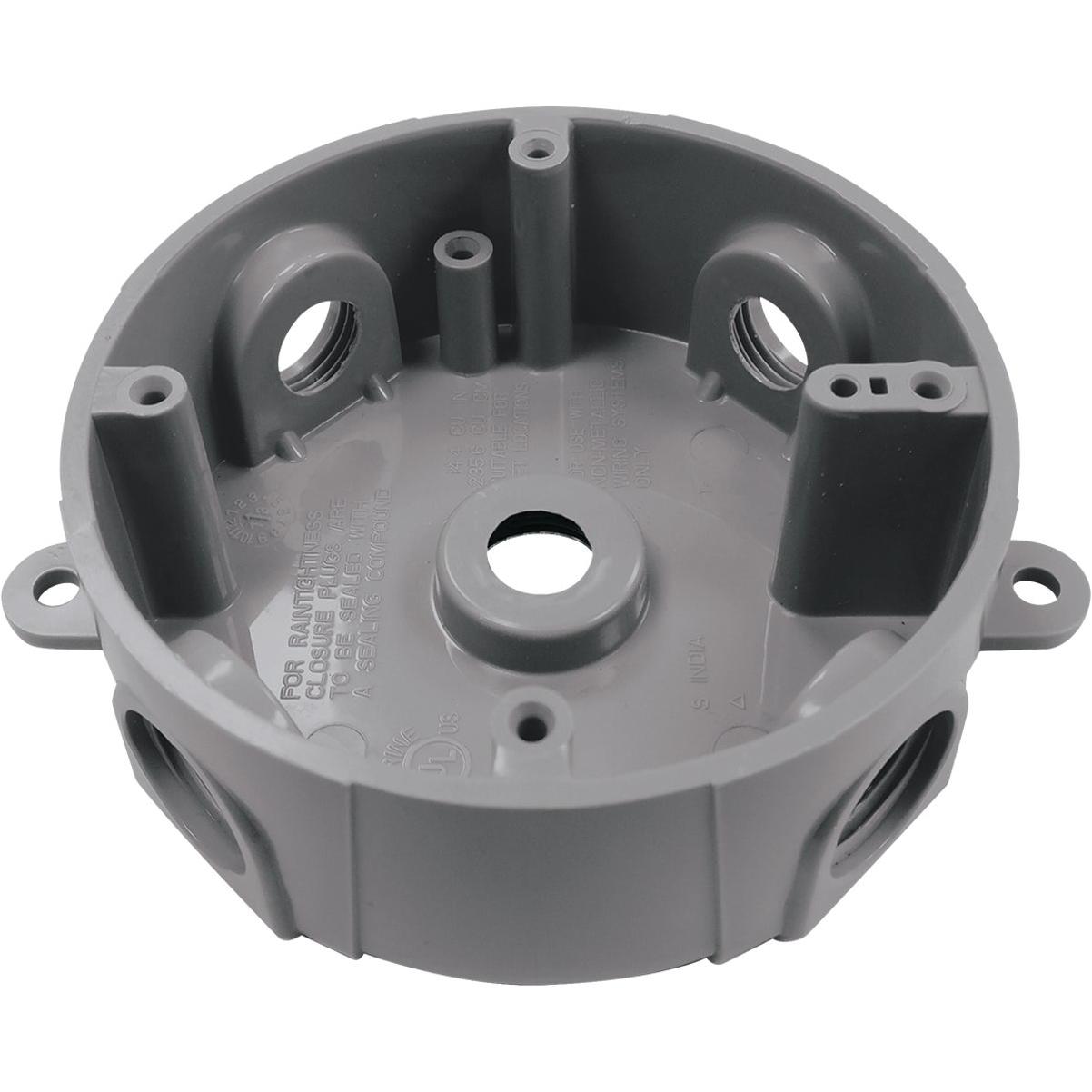 Southwire Round 1/2 In., 3/4 In. 5-Hole Gray Weatherproof PVC Junction Box