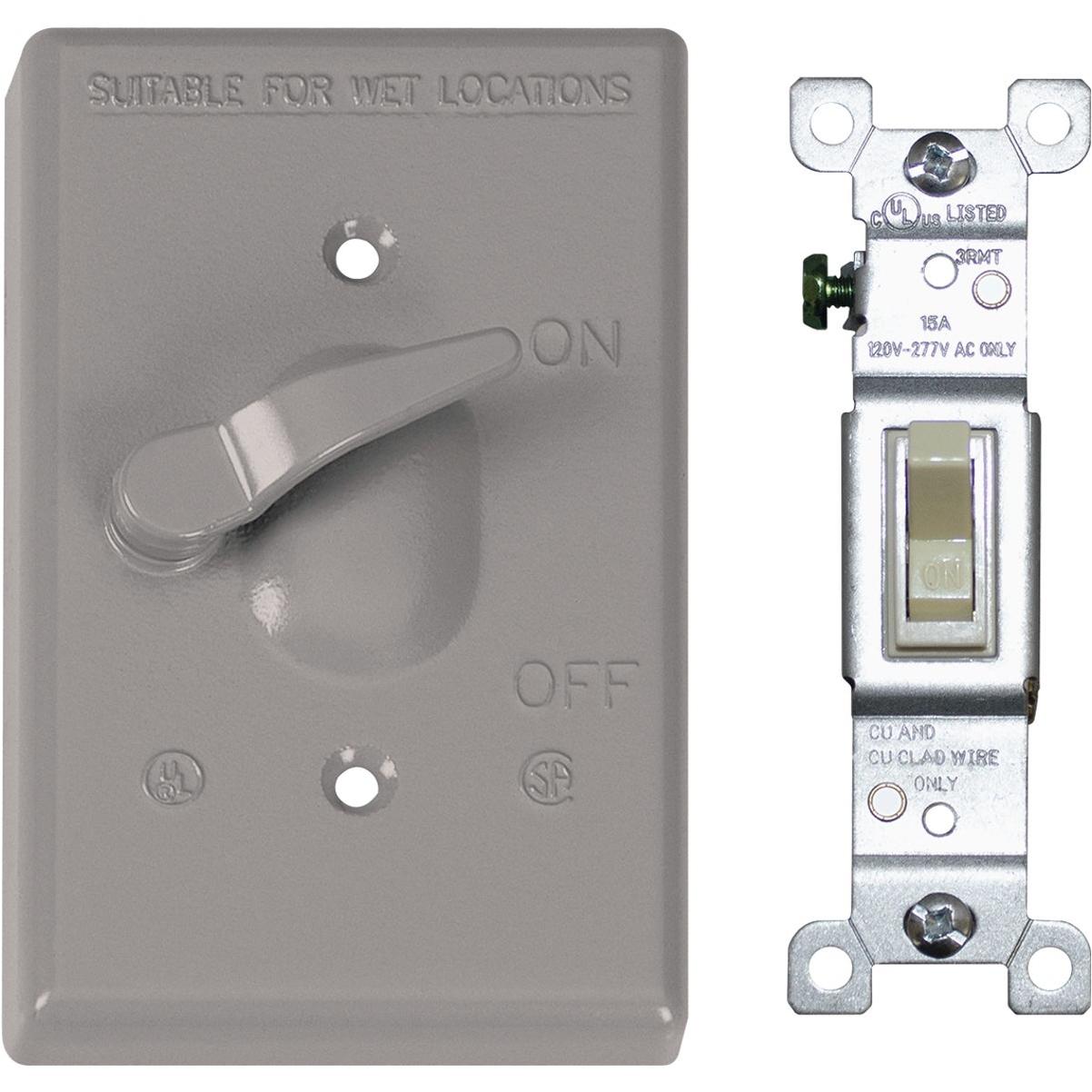 Southwire Single Toggle Vertical Mount Gray Weatherproof Cover with Single Pole 15A Switch