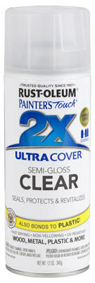 Painter's Touch 2X Ultra Cover Paint+Primer Spray Paint Clear Semi-Gloss 12 oz