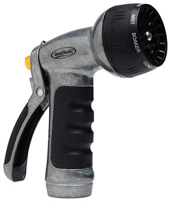 Hose Nozzle Heavy-Duty 7-Pattern Adjustable with Rear Trigger & Metal Body