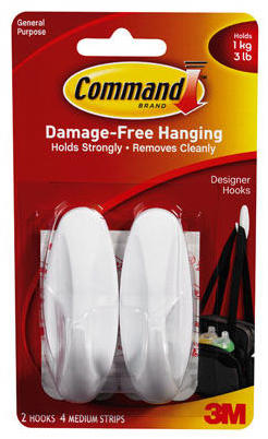 Designer Hook Medium White Holds 3 lb |2 Pack