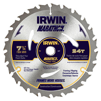 Irwin Marathon 7-1/4 In. 24-Tooth Framing/Ripping Circular Saw Blade