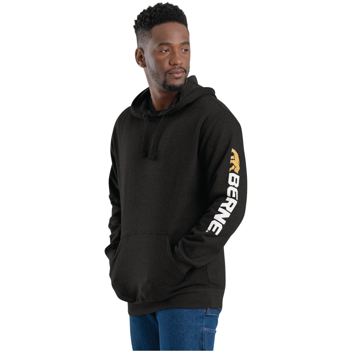 Berne Men's Large Regular Black Signature Sleeve Hooded Pullover Sweatshirt