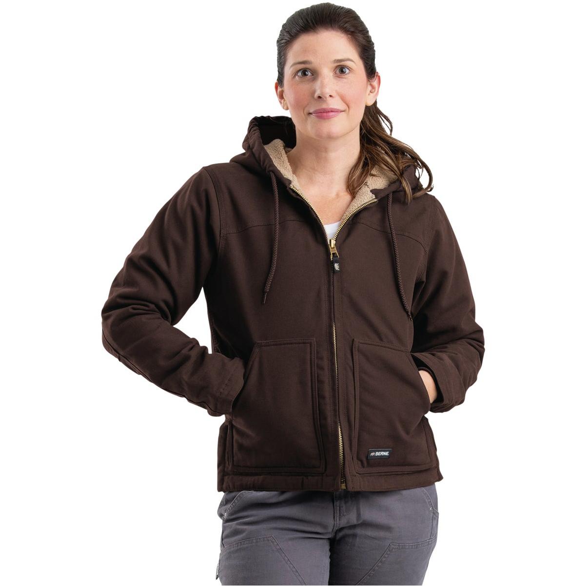 Berne Women's Small Dark Brown Sherpa-Lined Softstone Duck Hooded Jacket