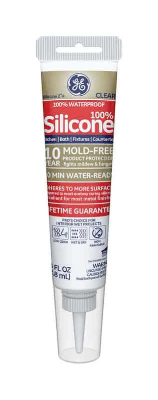 GE Advanced Silicone Kitchen & Bath Sealant, Clear, 2.8 Oz. Tube