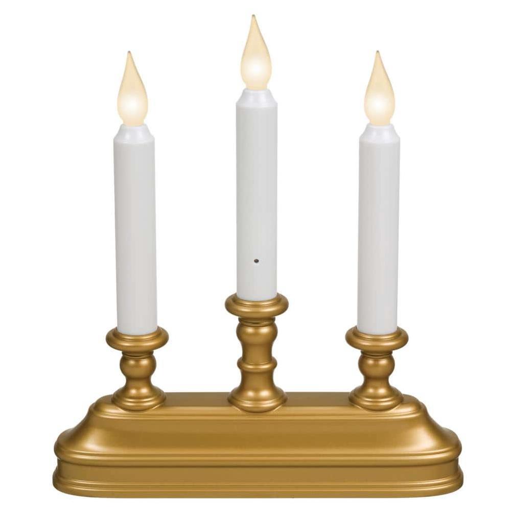 Xodus 9 In. W. x 10.25 In. H. x 2 In. D Antique Brass LED Candelabra Battery Operated Candle