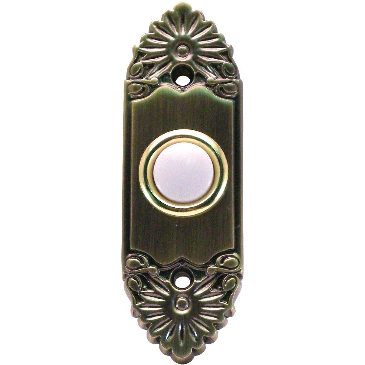 IQ America Wired Antique Brass Scroll Lighted Doorbell Button