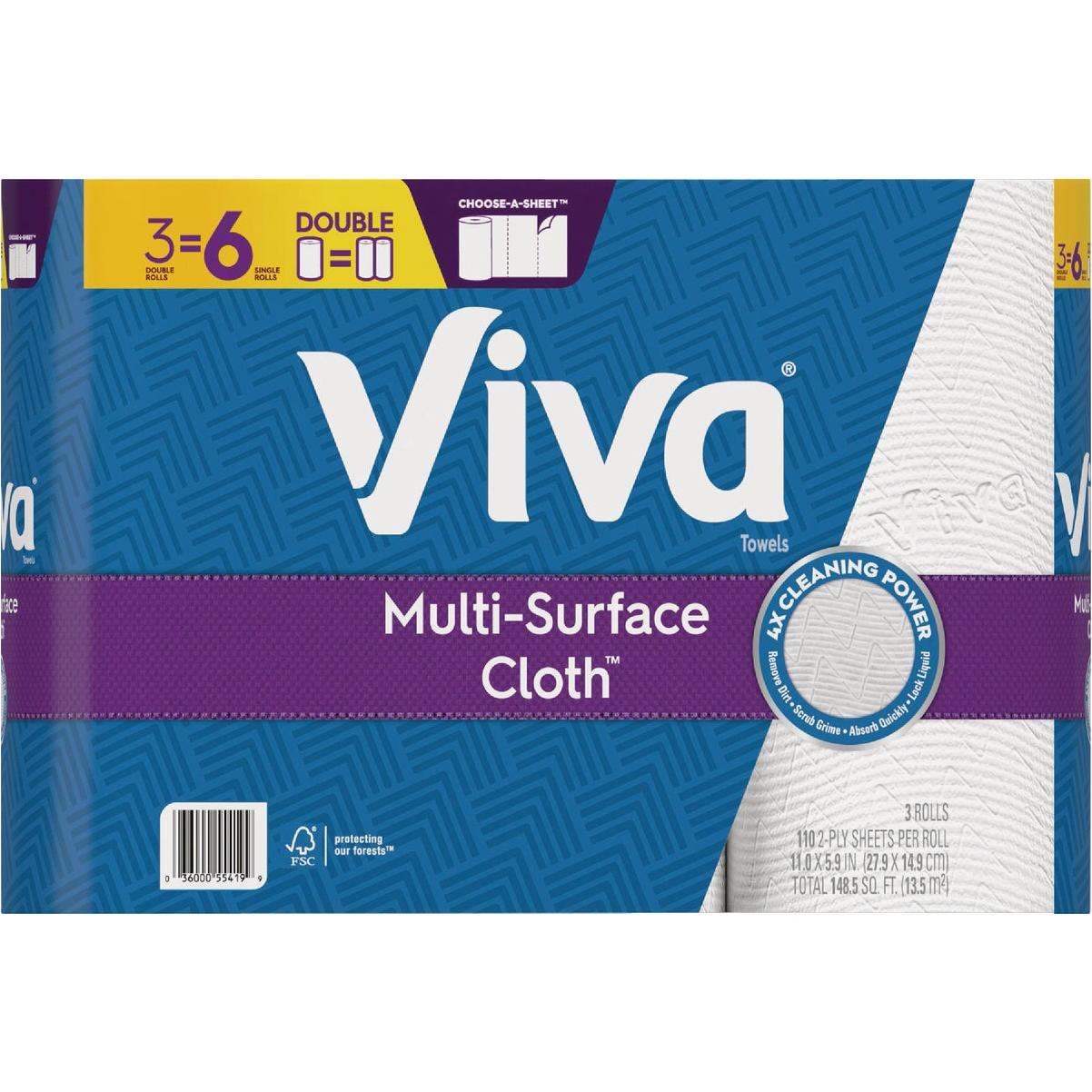 Viva Multi-Surface Cloth Choose-A-Sheet Paper Towels (3 Double Rolls)