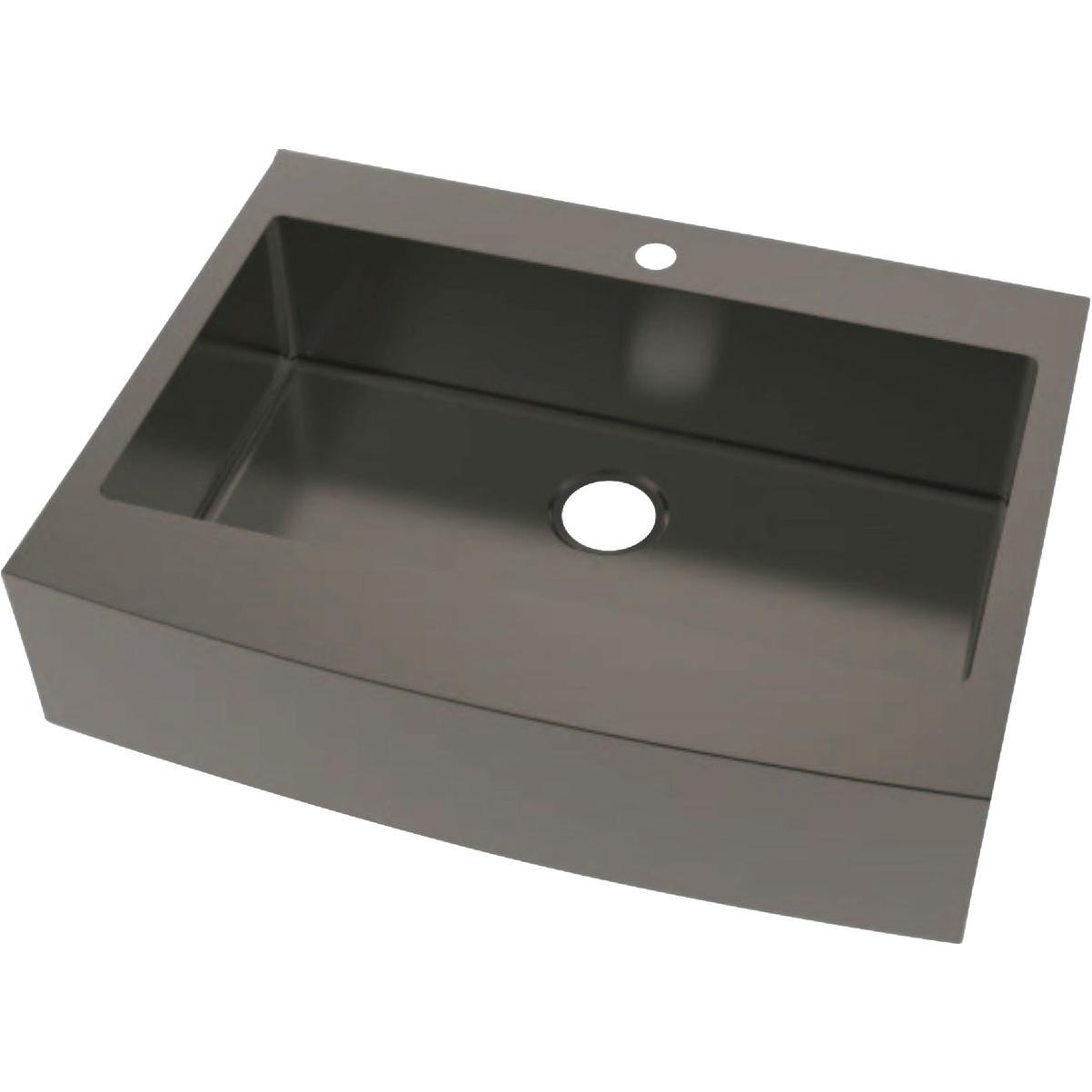 Compass Manufacturing Single Bowl 33 In. x 25 In. x 8 In. Black Stainless Steel Retrofit Dual Mount Curved Front Apron Farm Sink
