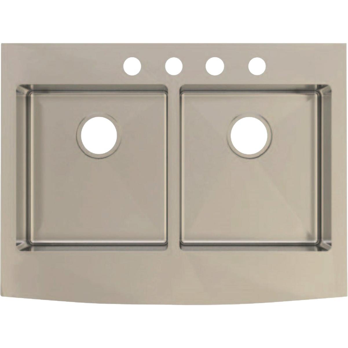 Compass Manufacturing Double Bowl 33 In. x 25 In x 8 In. Stainless Steel Curved Front Apron Farm Sink