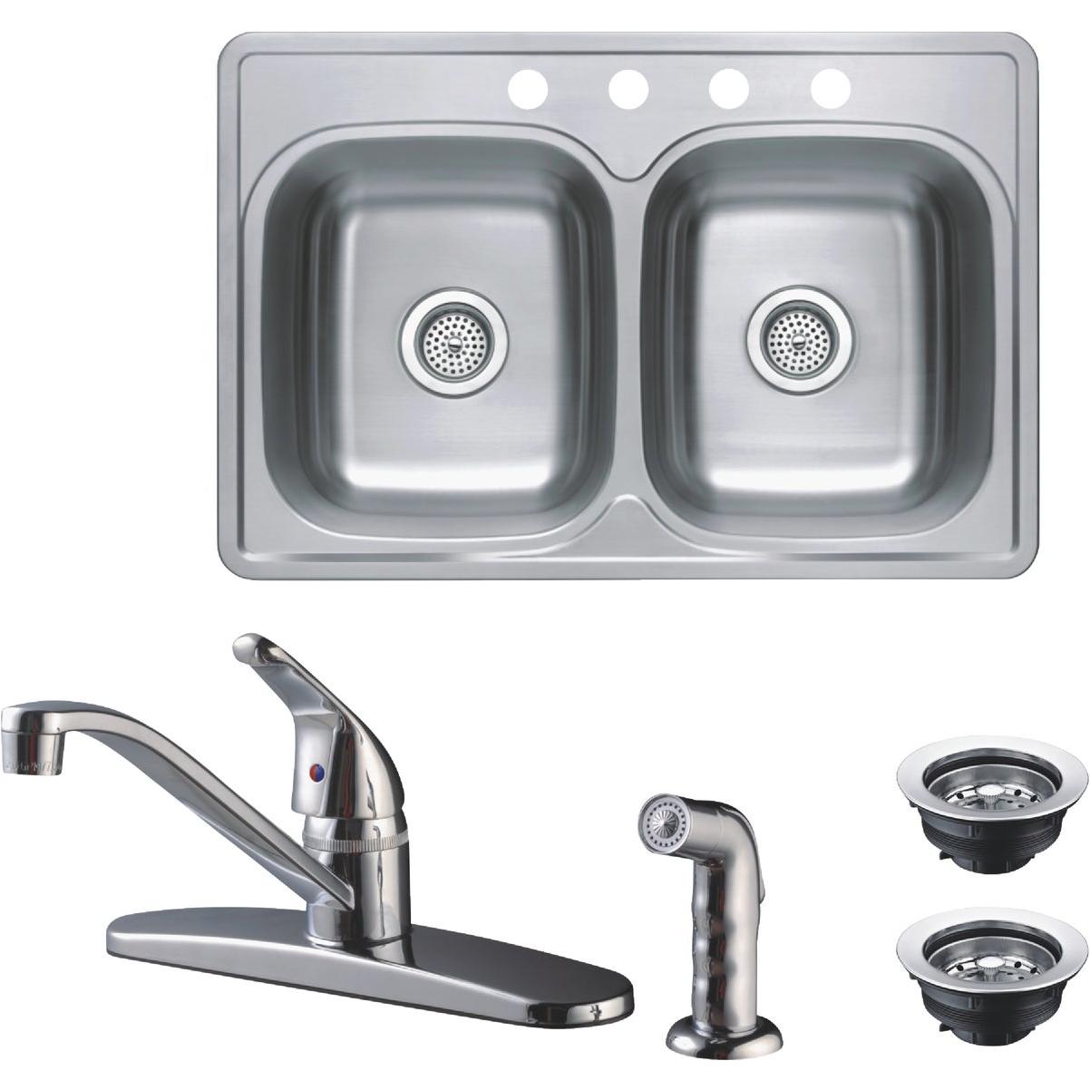 Compass Manufacturing Double Bowl 33 In. x 22 In. x 8 In. Sink Kit with 1-Handle Faucet