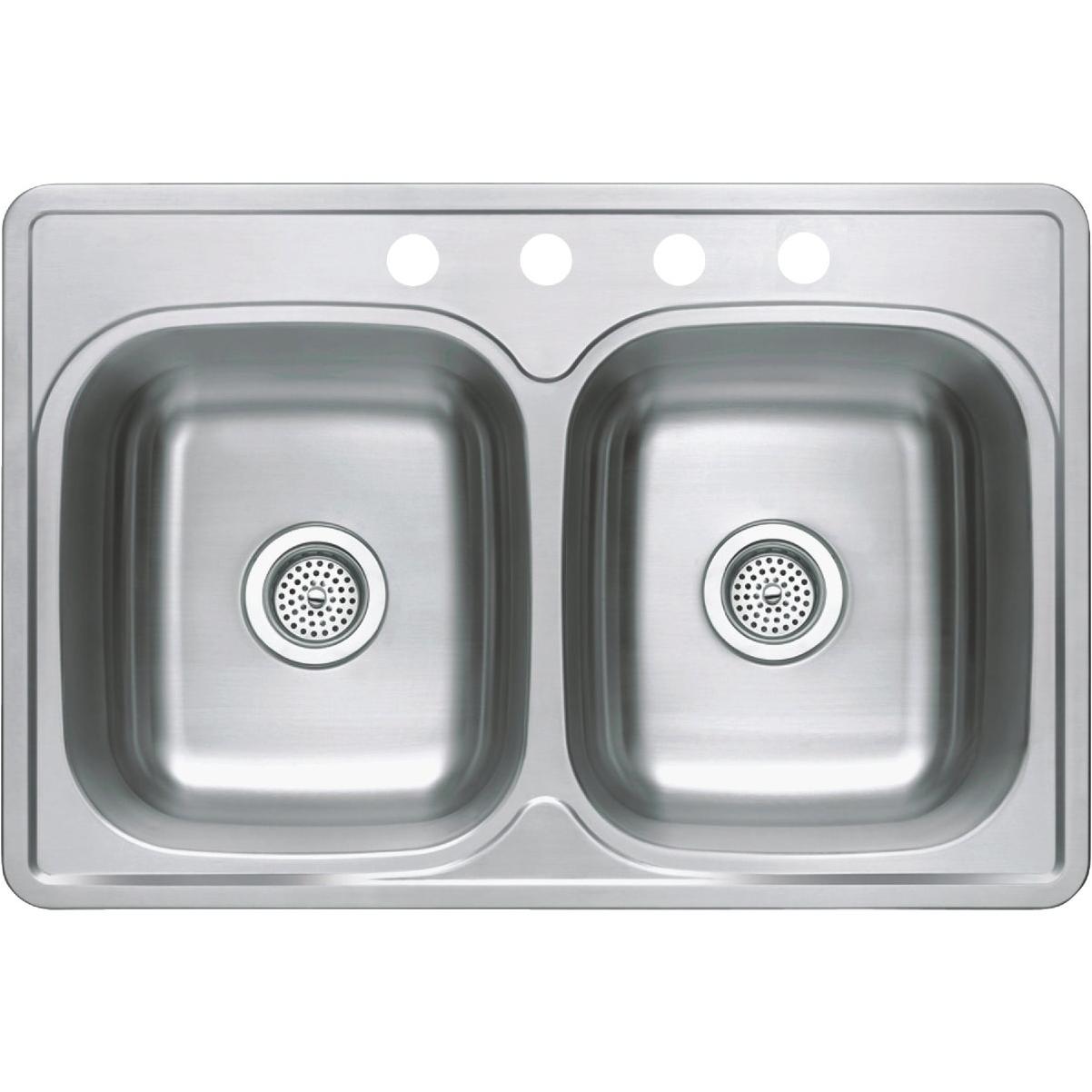 Compass Manufacturing 33 In. x 22 In. x 6 In. Double Bowl Stainless Steel Top Mount Kitchen Sink