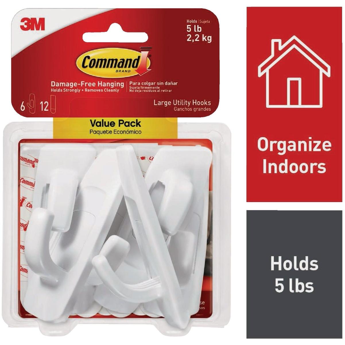 Command Large Utility Hook Value Pack, White, 6 Hooks, 16 Strips