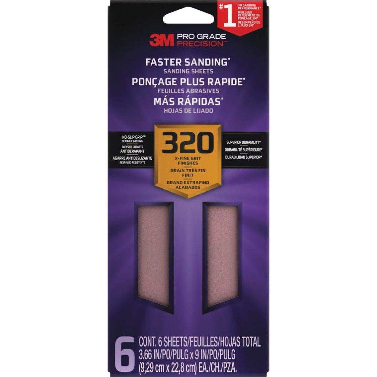 3M Pro Grade Precision 3-2/3 In. x 9 In. 320 Grit 1/3 Sheet Sandpaper with No-Slip Grip Backing (6-Pack)