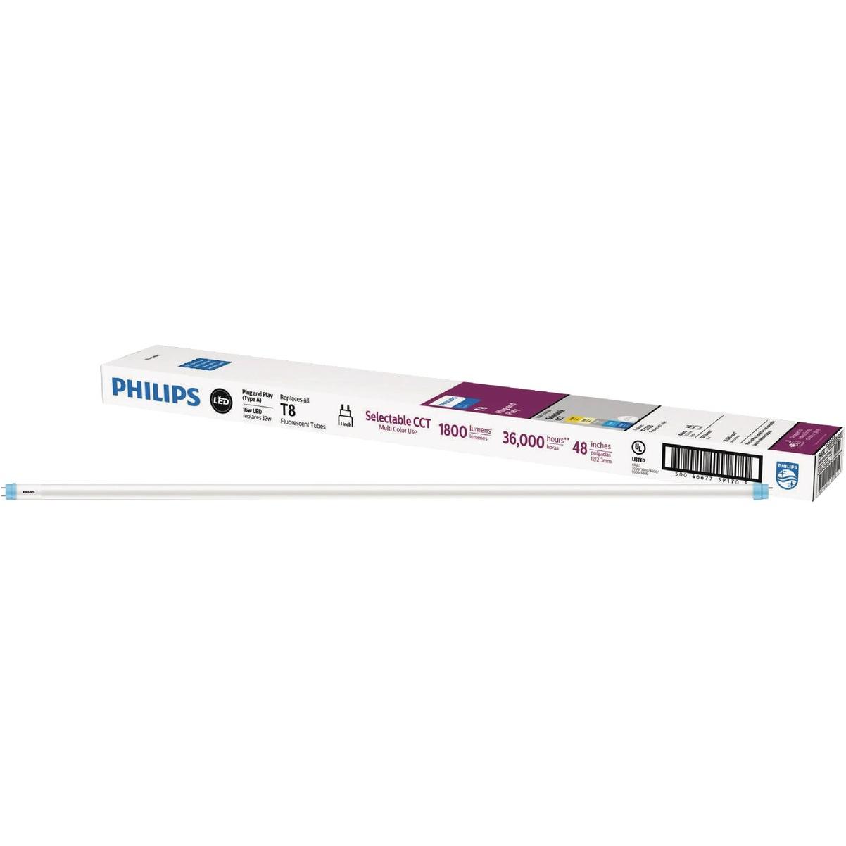 Philips InstantFit 32W Equivalent 48 In. T8 Type A Multi-CCT LED Tube Light Bulb (2-Pack)