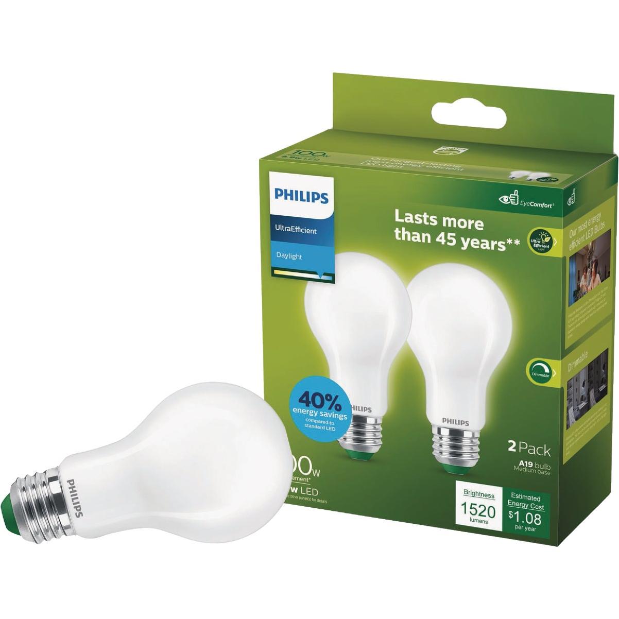 Philips Ultra Efficient 100W Equivalent Daylight Frosted A19 LED Bulb (2-Pack)