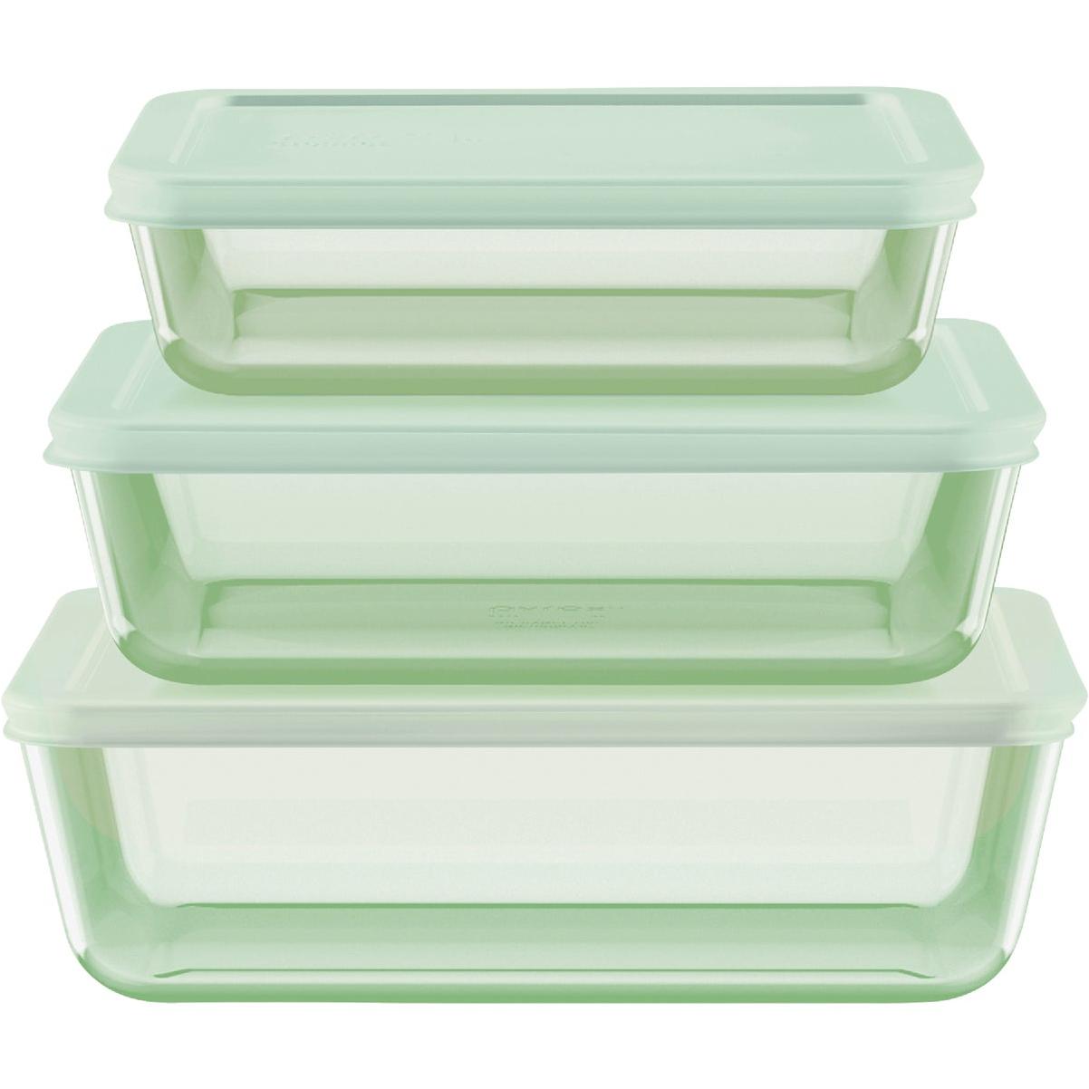 Pyrex Simply Store Tinted Green Rectangle Storage Set with Plastic Lids (6-Piece)