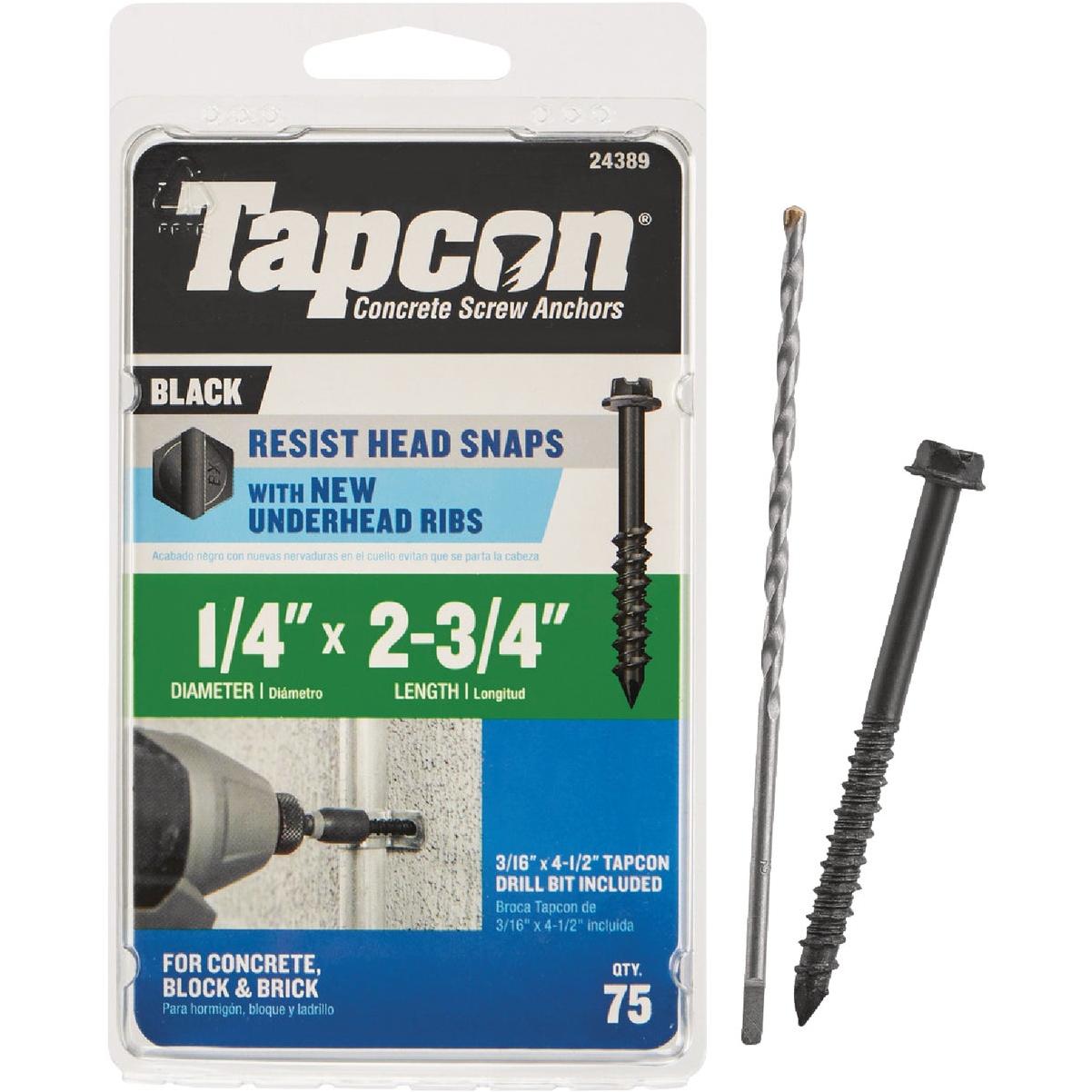 Tapcon 1/4 In. x 2-3/4 In. Black Hex Washer Concrete Screw Anchor (75 Ct.)