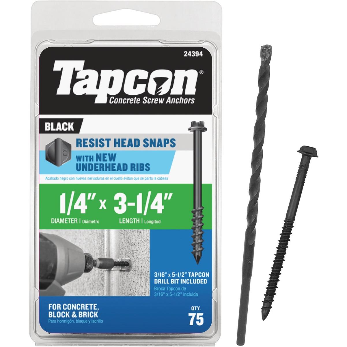Tapcon 1/4 In. x 3-1/4 In. Hex Washer Head Black Concrete Screw Anchor (75-Count)