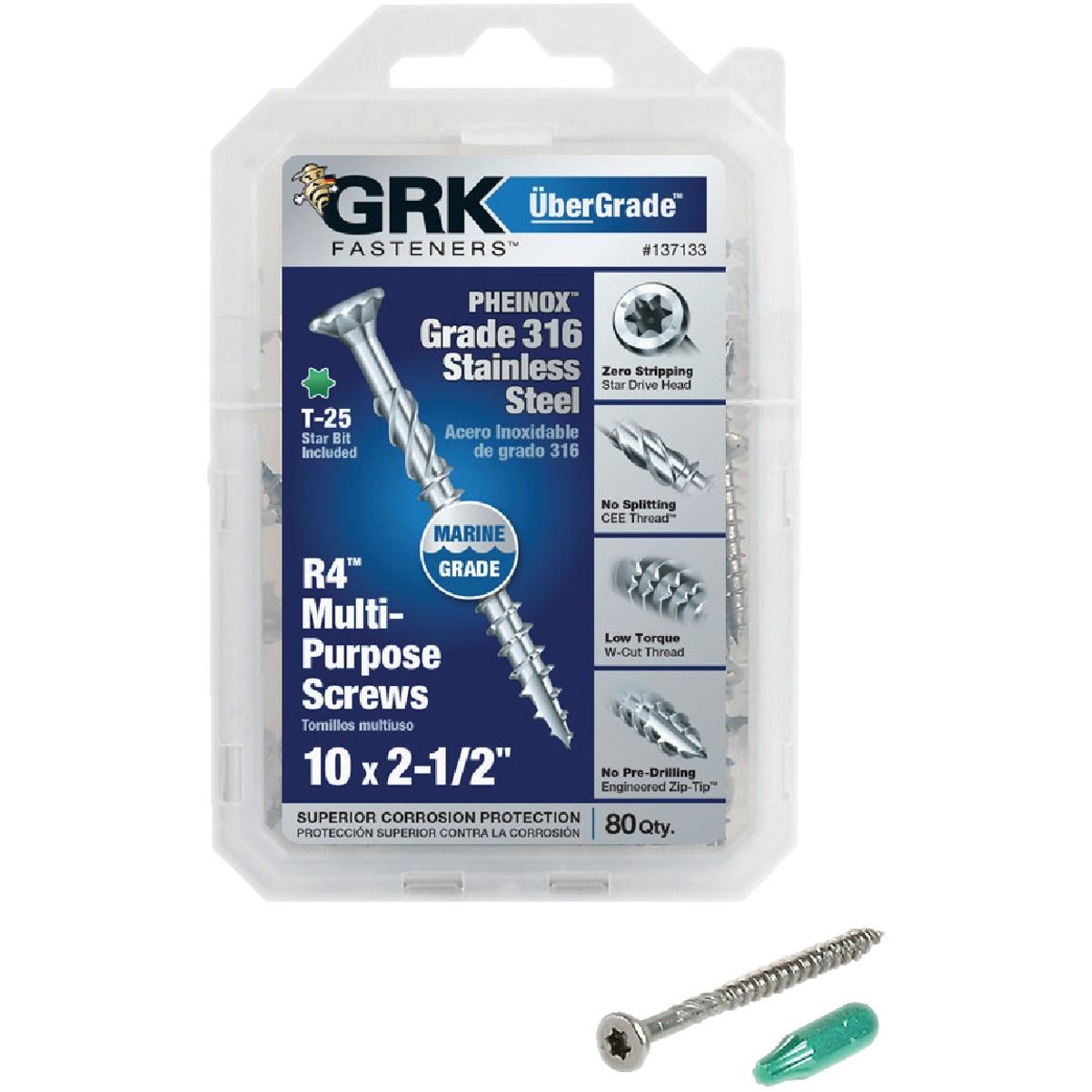 GRK R4 #10 x 2-1/2 In. Star Drive Stainless Steel Multi-Purpose Wood Screws (80 Ct.)