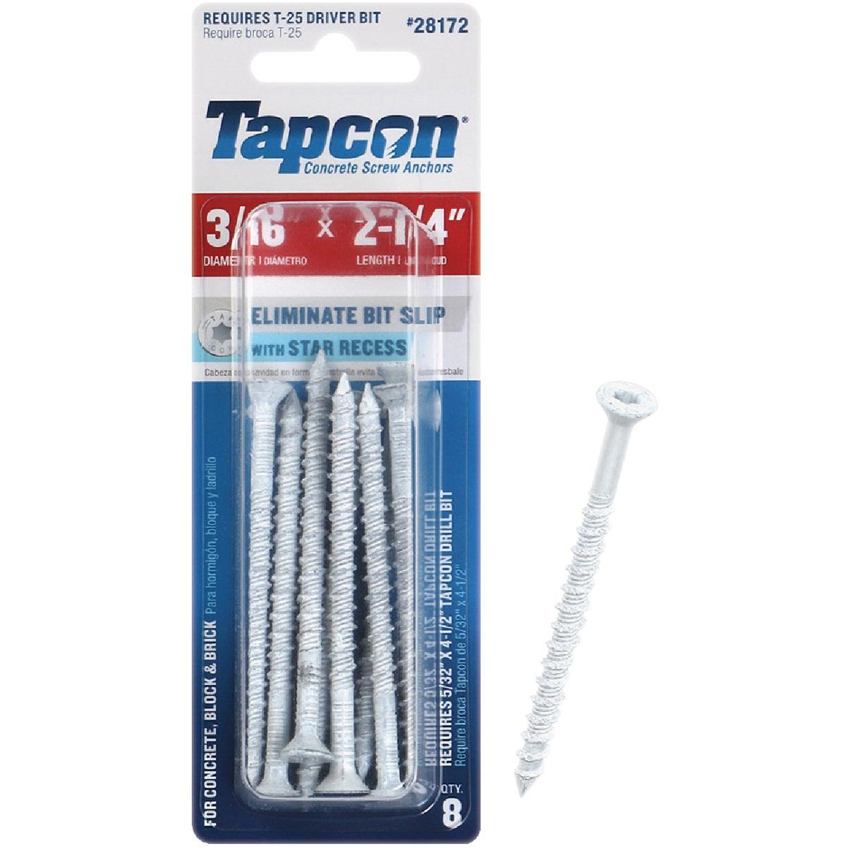Tapcon 3/16 In. x 2-1/4 In. Star Drive Flat Head White Concrete Screw Anchors (8-Count)