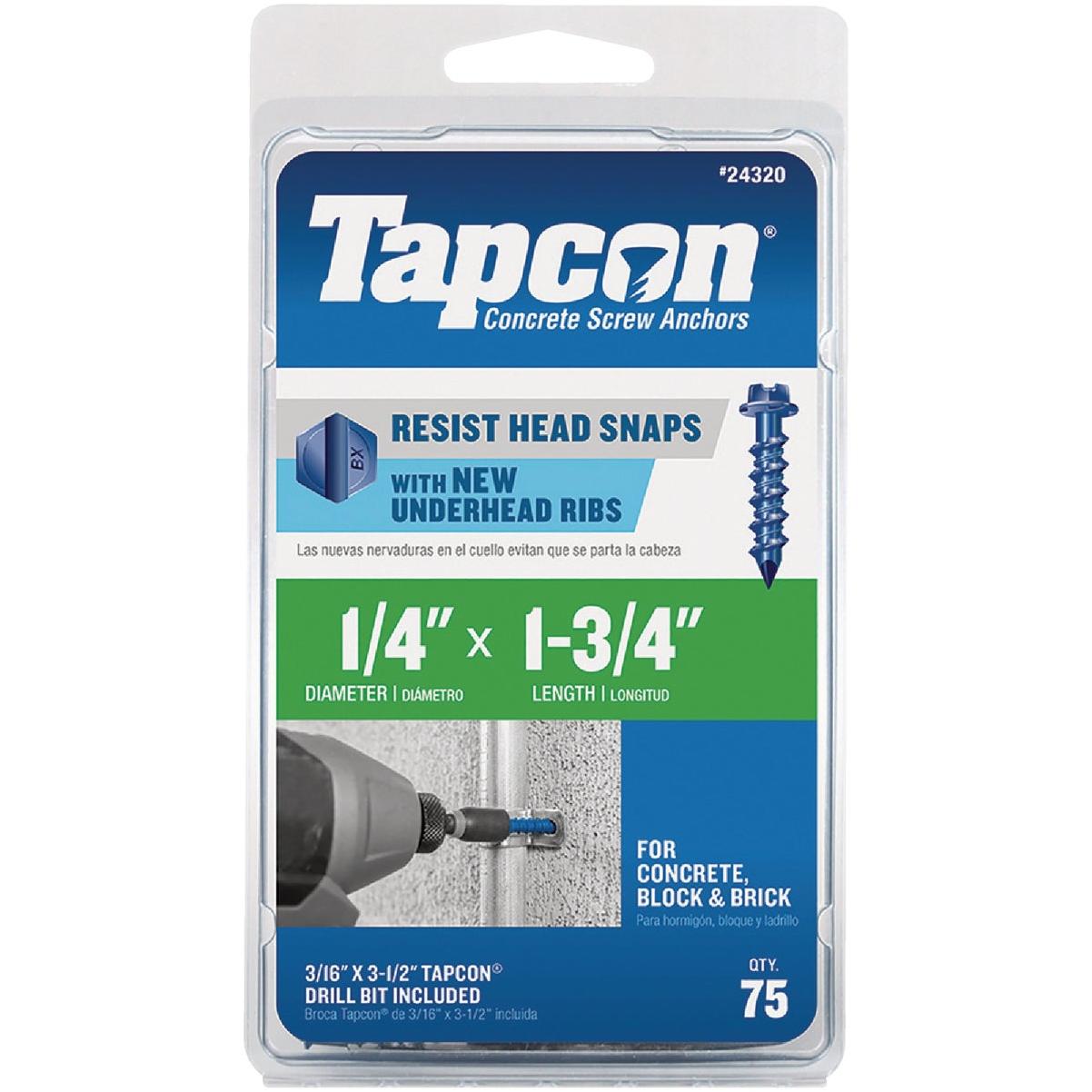 Tapcon 1/4 In. x 1-3/4 In. Hex Washer Head Concrete Screw Anchors (75-Count)