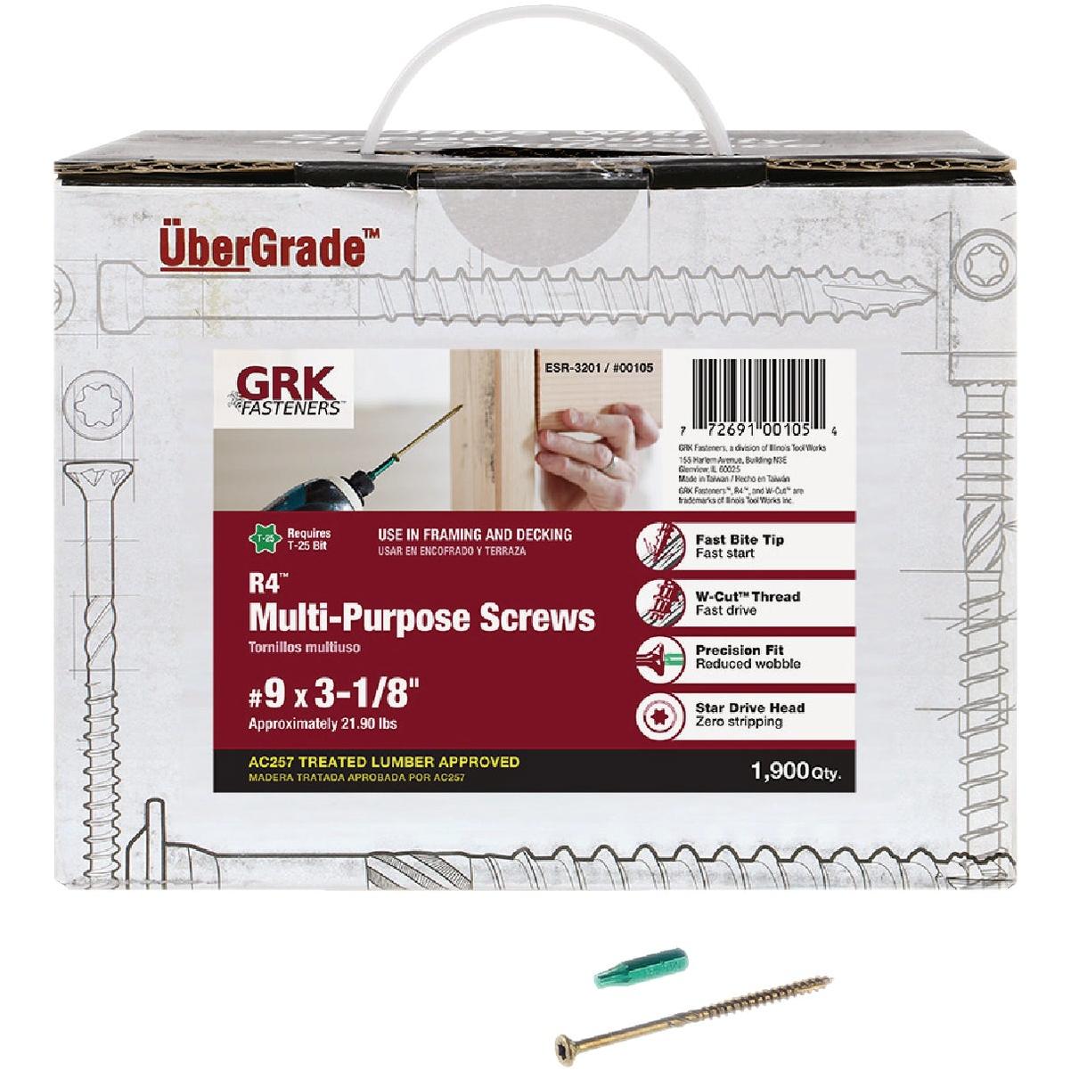GRK R4 #9 x 3-1/8 In. Star Drive Multi-Purpose Wood Screw (1900-Count)