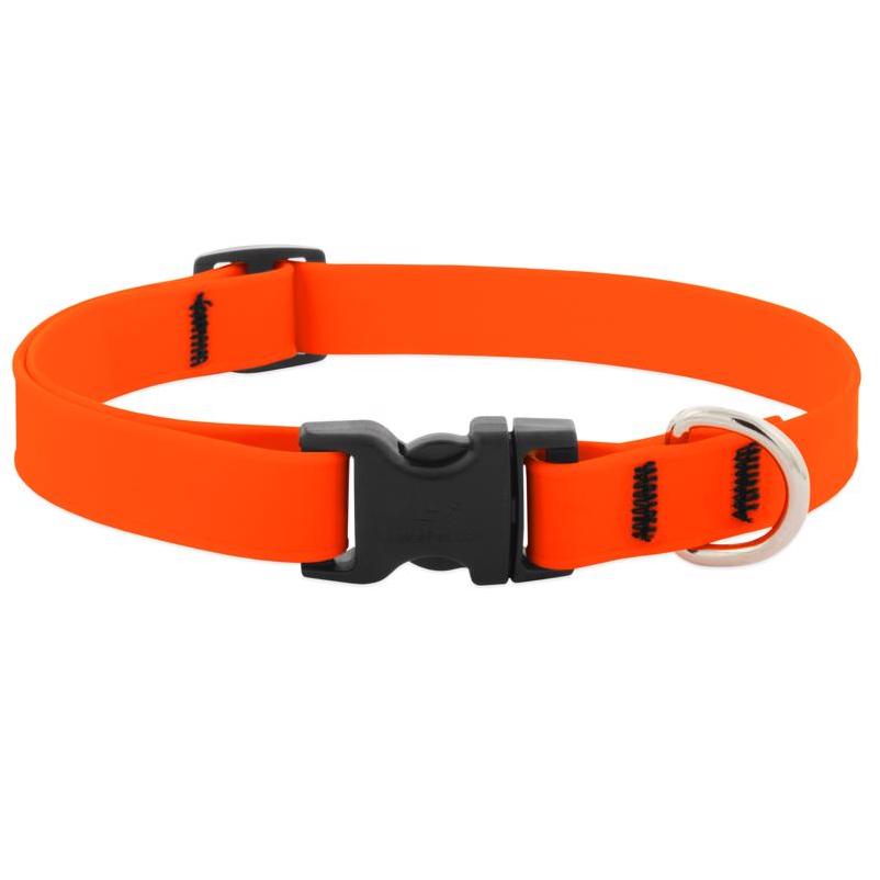 LupinePet Splash Neon Orange BioThane Adjustable Dog Collar – Medium (9‑14″ Adjustable)