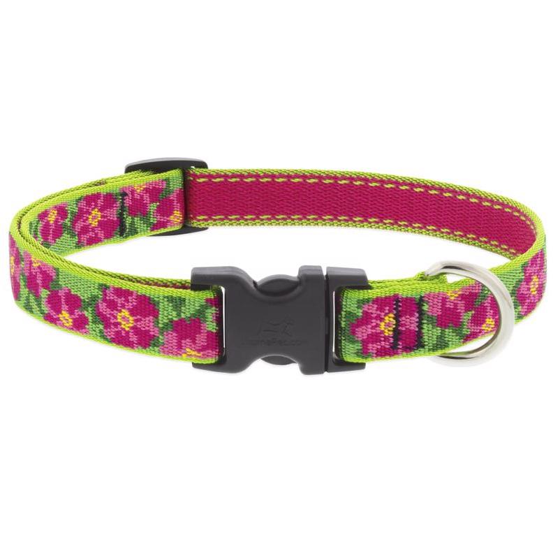 LupinePet Multicolored Petunias Adjustable Nylon Dog Collar – 9‑14 in Fit