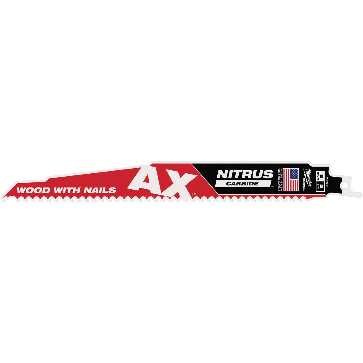 Milwaukee SAWZALL AX 9 In. 5 TPI Nitrus Carbide Reciprocating Saw Blade