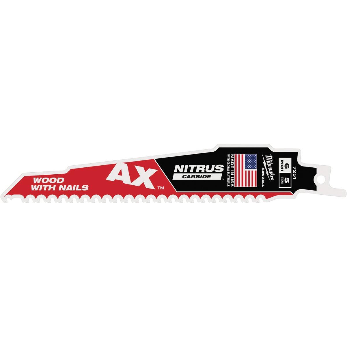 Milwaukee SAWZALL AX 6 In. 5 TPI Nitrus Carbide Reciprocating Saw Blade