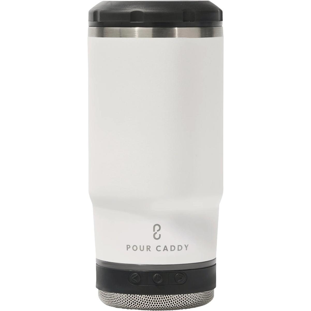Pour Caddy Chill & Brew 14 Oz. White Insulated Drink Holder with Speaker