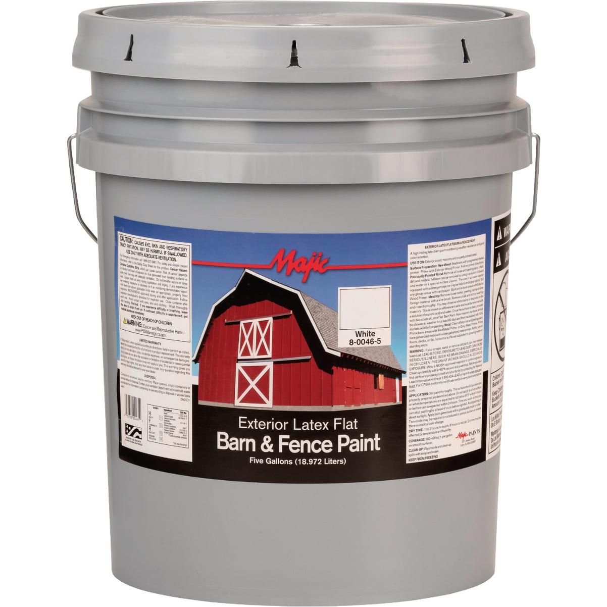 MAJIC Barn & Fence Exterior Latex Flat Paint, White, 5 Gal.