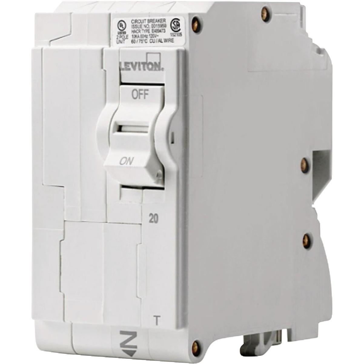 Leviton 20A Double-Pole Plug-On Standard Branch Thermal Magnetic Trip Circuit Breaker