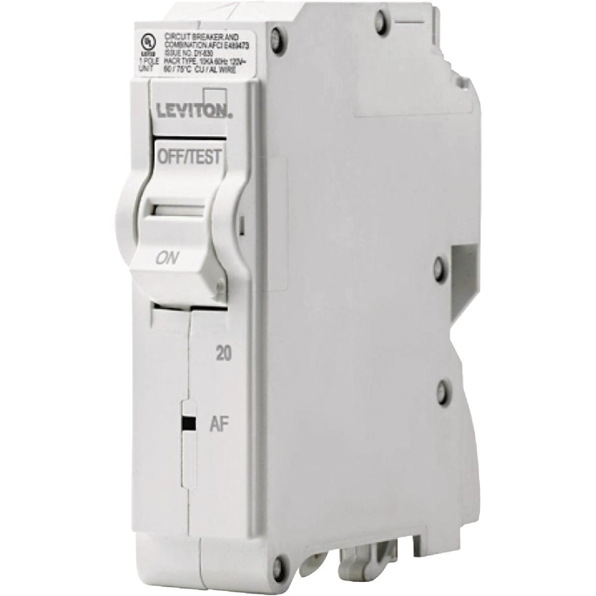 Leviton 20A Single-Pole Hydaulic Magnetic Trip Plug-On AFCI White Branch Circuit Breaker