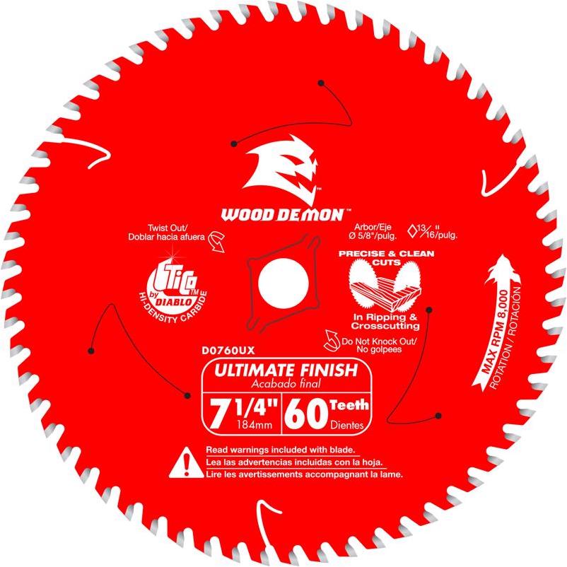 Diablo D0760UXA 7‑1/4" 60‑Tooth Carbide Saw Blade – 5/8" Arbor for Wood