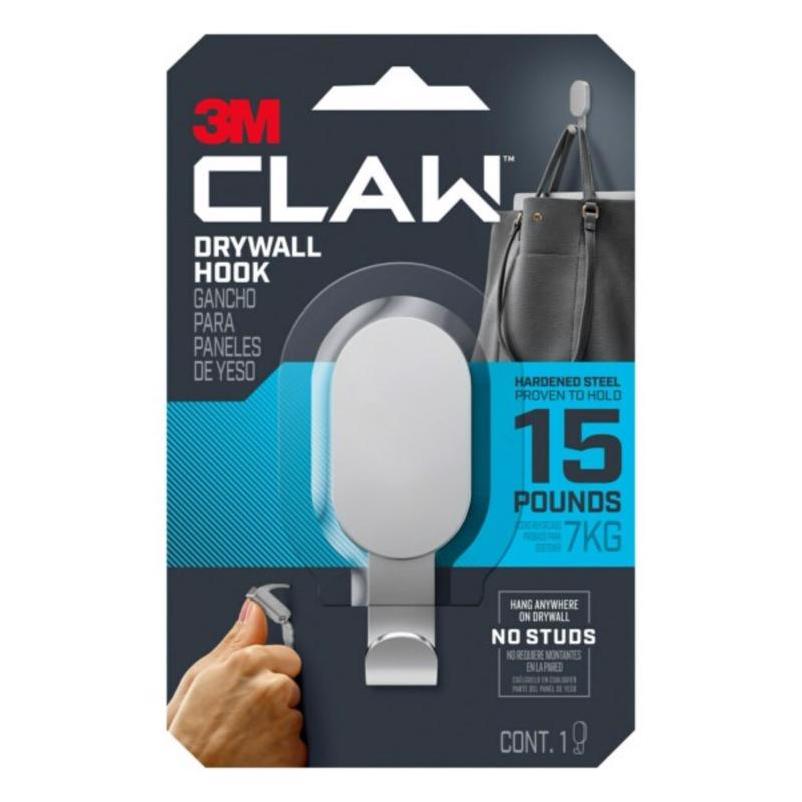 3M 15‑lb Stainless Steel Drywall Hook – Heavy‑Duty Clip, 1 Pack