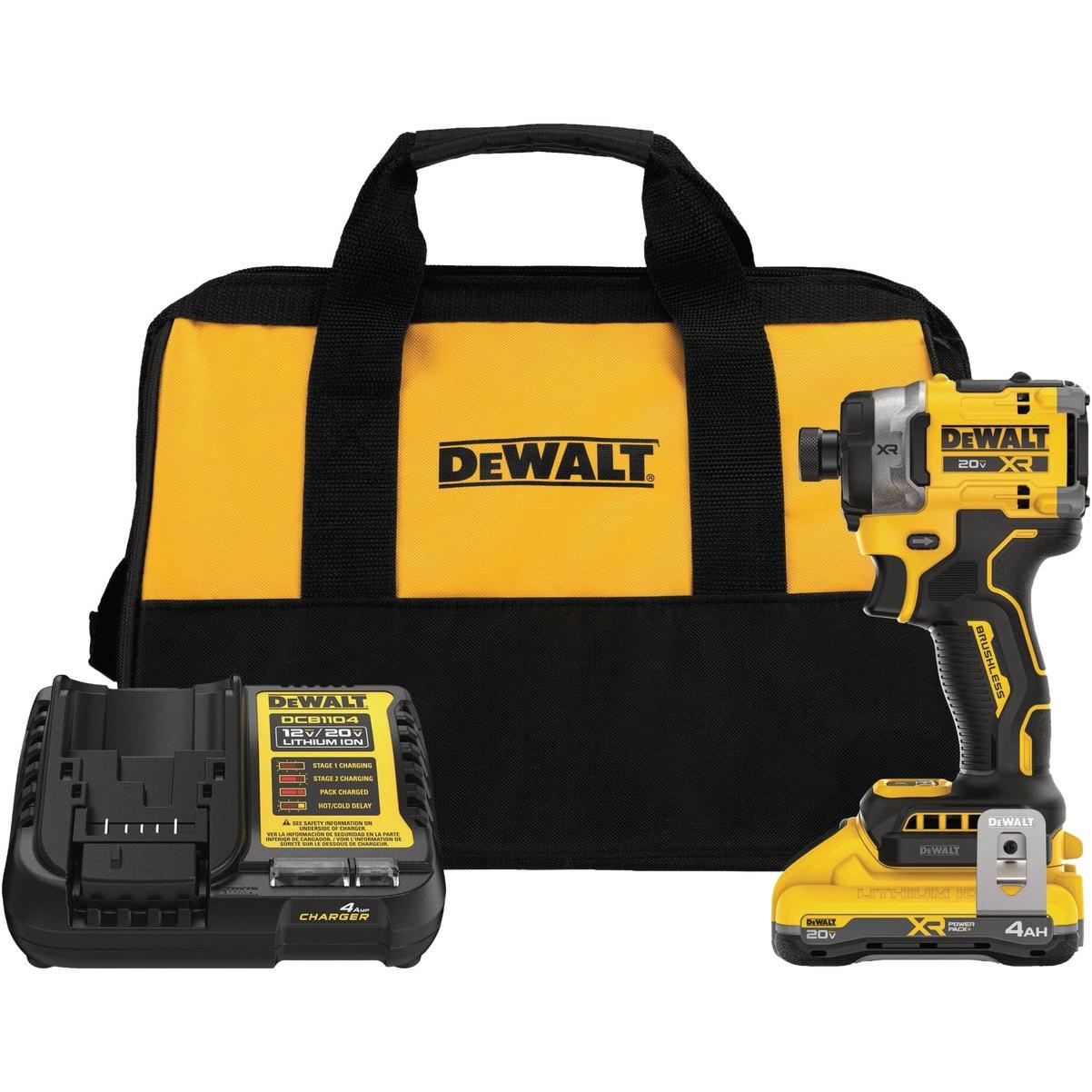 Dewalt 20V MAX* XR 1/4 In. 3-Speed High Torque Brushless Cordless Impact Driver Kit with XR POWERPACK Battery